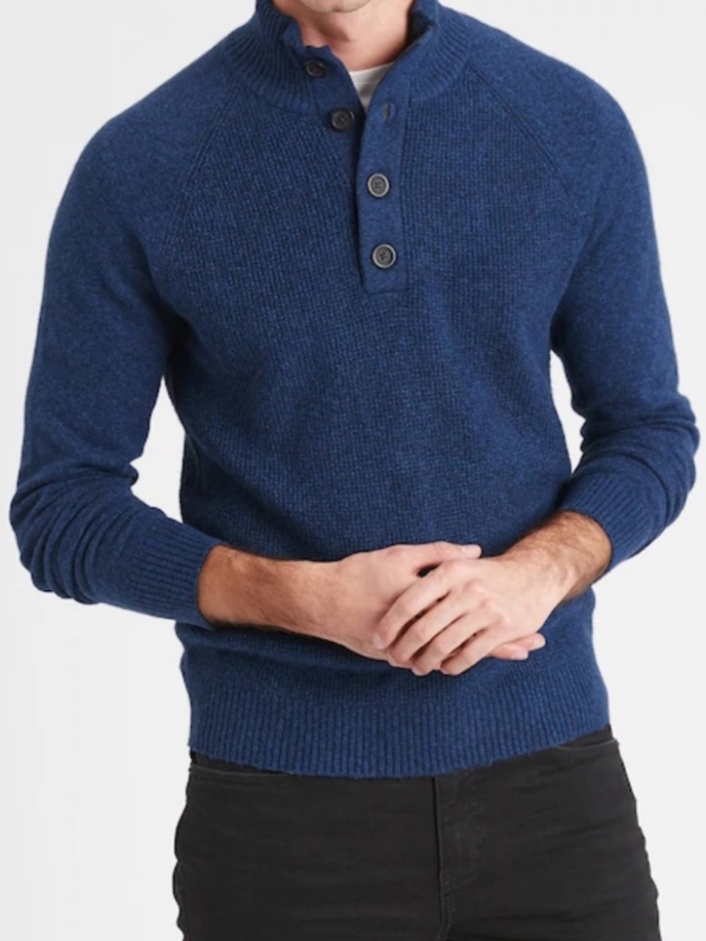 Banana Republic Waffle-Knit Mock-Neck Button Sweater
